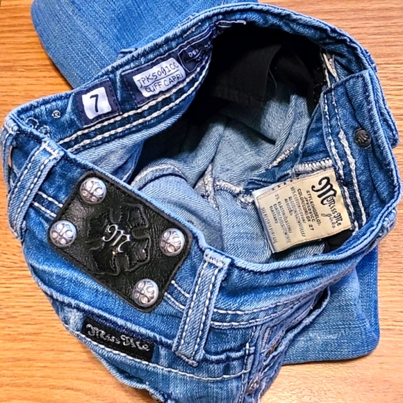 MISS ME VINTAGE JEANS KIDS 7x15 CUFFED CAPRI FADED, DISTRESSED GIRLS DENIM - Picture 6 of 8